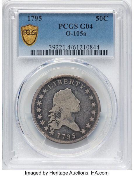 image for: 1795 50C Two Leaves, O-105a, T-25, Low R.4, Good 4 PCGS. PCGS Population: 2 in 4, 8 finer (10/25). CDN: $1,430 Whsle. Bid f...
