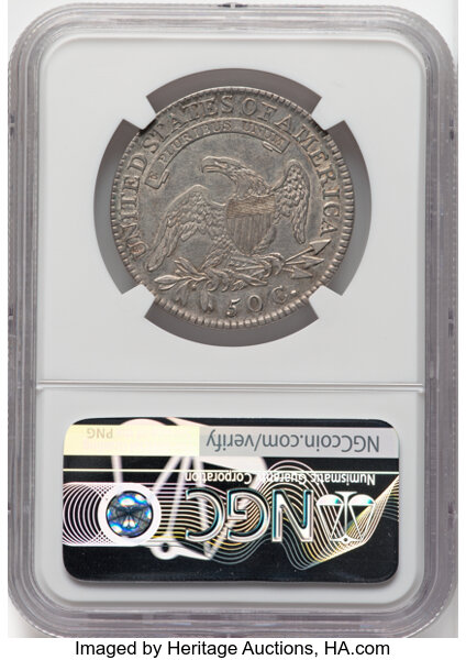 image for: 1818 50C O-109a, R.2, AU53 NGC. NGC Census: 2 in 53, 10 finer (10/25). CDN: $800 Whsle. Bid for NGC/PCGS AU53. Mintage 1,96...