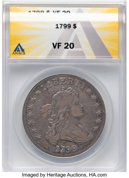 image for: 1799 $1 7x6 Stars, B-17, BB-164, R.2, VF20 ANACS.  Mintage 423,515....