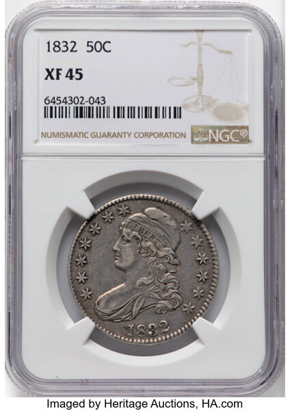 image for: 1832 50C Small Letters, O-102, R.1, XF45 NGC.  Mintage 4,797,000....