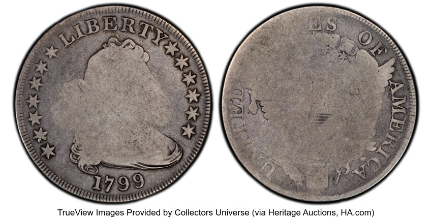 image for: 1799 $1 7x6 Stars, B-21, BB-169, R.3, AG3 PCGS. PCGS Population: 1 in 3, 21 finer (9/25). CDN: $880 Whsle. Bid for NGC/PCGS...