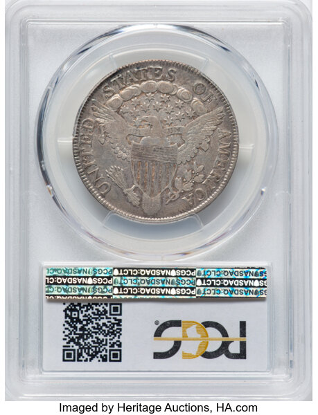 image for: 1806 50C Pointed 6, Stem, O-115, T-17, R.1, VF25 PCGS.  CDN: $690 Whsle. Bid for NGC/PCGS VF25. Mintage 839,576....