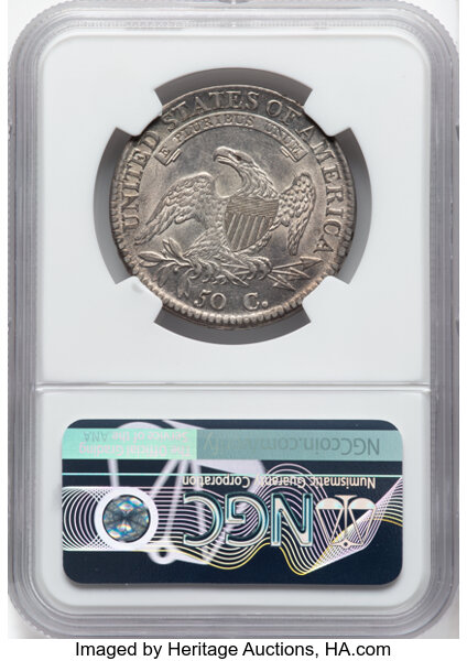 image for: 1812 50C Large 8, O-105a, R.2, AU58 NGC. CDN: $1,300 Whsle. Bid for NGC/PCGS AU58. Mintage 1,628,059....