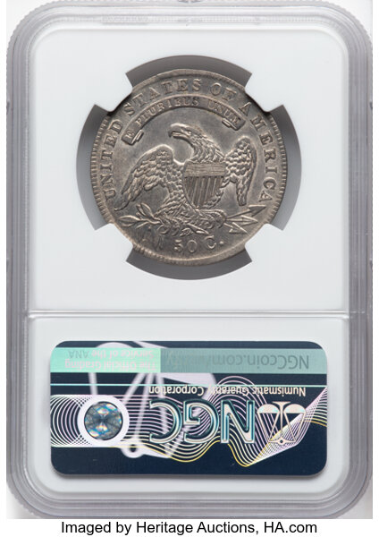 image for: 1834 50C Large Date, Small Letters, O-107, R.1, AU55 NGC.  CDN: $400 Whsle. Bid for NGC/PCGS AU55. Mintage 6,412,004....