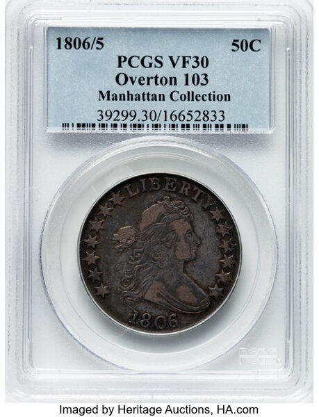image for: 1806/5 50C Large Stars, O-103, T-8, R.2, VF30 PCGS. Ex: Manhattan Collection. PCGS Population: 10 in 30, 32 finer (10/25). ...