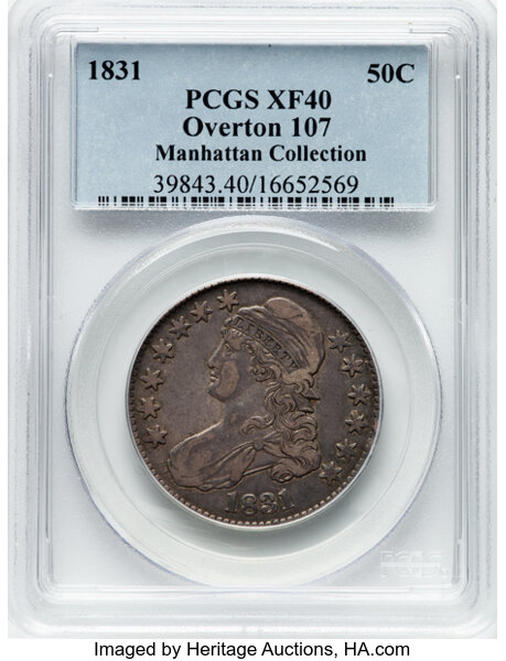 image for: 1831 50C O-107, R.3, XF40 PCGS. Ex: Manhattan Collection. PCGS Population: 7 in 40, 15 finer (11/25). CDN: $176 Whsle. Bid ...