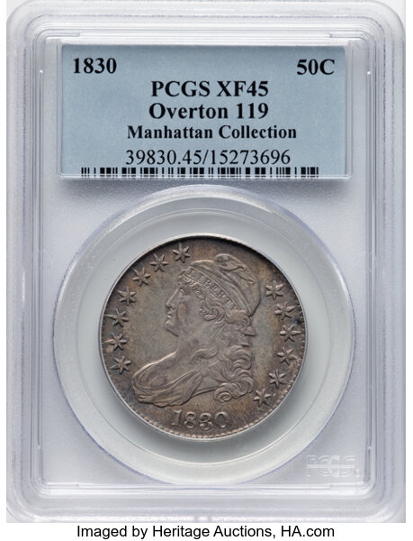 image for: 1830 50C Medium 0, O-119, R.1, XF45 PCGS. Ex: Manhattan Collection. PCGS Population: 8 in 45, 25 finer (11/25). CDN: $190 W...