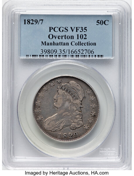 image for: 1829/7 50C O-102, R.2, VF35 PCGS. Ex: Manhattan Collection. PCGS Population: 3 in 35, 25 finer (11/25). CDN: $260 Whsle. Bi...