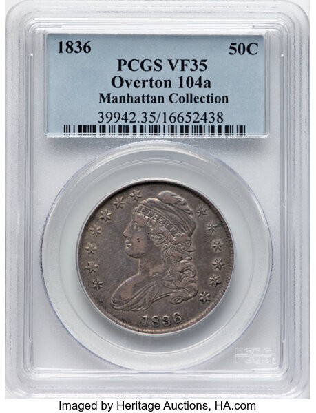 image for: 1836 50C Lettered Edge, O-104a, R.3, VF35 PCGS. Ex: Manhattan Collection. PCGS Population: 2 in 35, 16 finer (11/25). CDN: ...