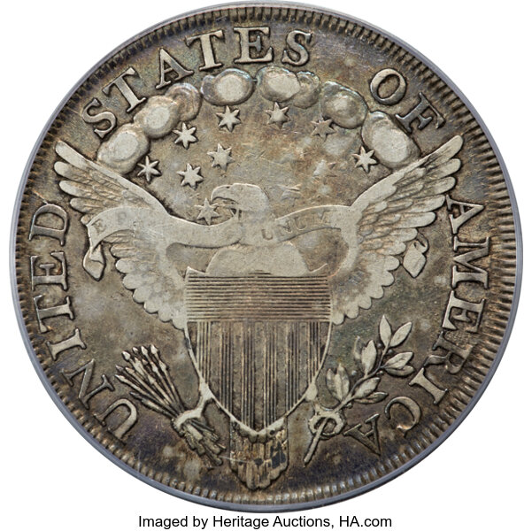 image for: 1799 $1 7x6 Stars, B-19, BB-155, R.5, VF30 PCGS. Bowers Die State IV. This late die state example shows prominent die crack...
