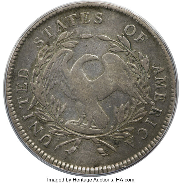 image for: 1795 $1 Flowing Hair, Three Leaves, B-5, BB-27, R.1, Fine 12 PCGS. BB-27 is the typically encountered Three Leaves variety,...