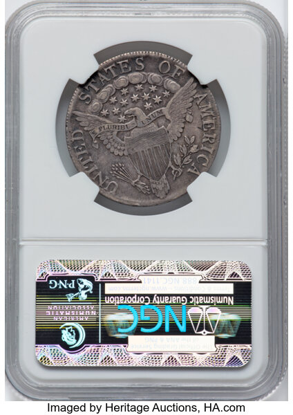 image for: 1807 50C Draped Bust, O-102, T-8, R.2, VF35 NGC. CDN: $960 Whsle. Bid for NGC/PCGS VF35. Mintage 301,076....