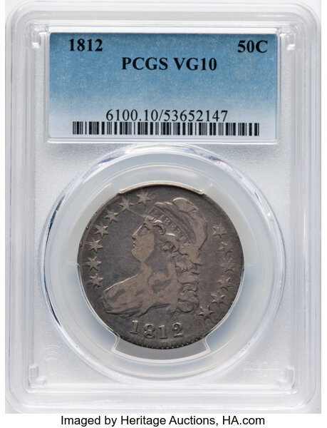image for: 1812 50C Large 8, O-106, R.3, VG10 PCGS. CDN: $101 Whsle. Bid for NGC/PCGS VG10. Mintage 1,628,059....