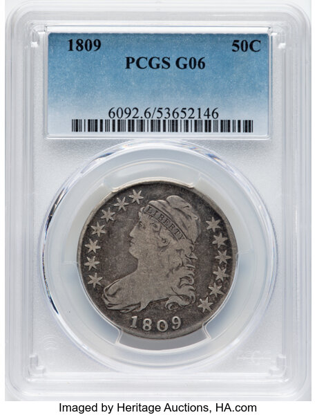 image for: 1809 50C Normal Edge, O-115a, R.3, Good 6 PCGS. CDN: $100 Whsle. Bid for NGC/PCGS Good 6 ....