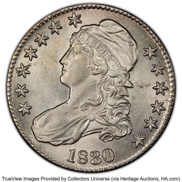 image for: 1830 50C Large 0, O-120, R.3, AU58 PCGS. PCGS Population: 5 in 58, 1 finer (10/25). CDN: $660 Whsle. Bid for NGC/PCGS AU58....