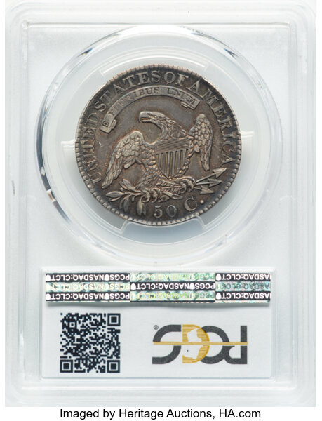 image for: 1827 50C Square Base 2, O-108a, Low R.4, XF45 PCGS. CAC. PCGS Population: 5 in 45, 9 finer. CAC: 1 in 45, 0 finer (10/25). ...