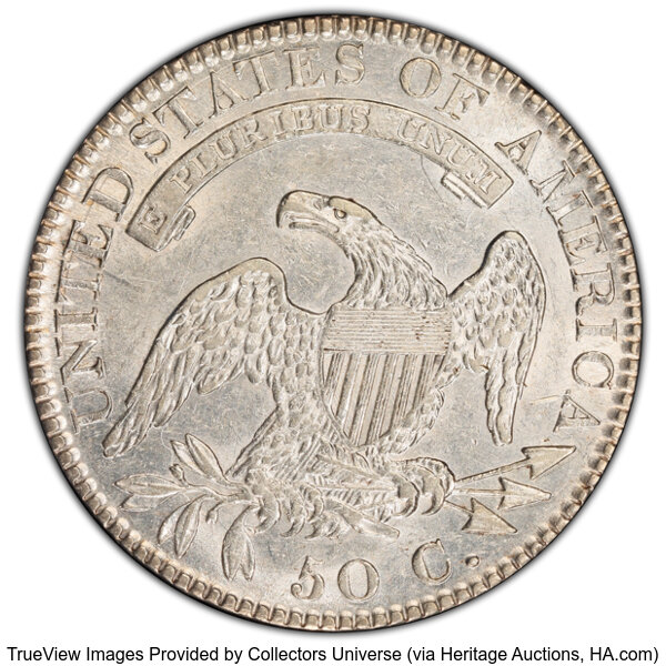 image for: 1821 50C O-101a, R.1, AU50 PCGS. Attributed by PCGS as O-101, R.3, but it is the more plentiful middle  die state with a cr...