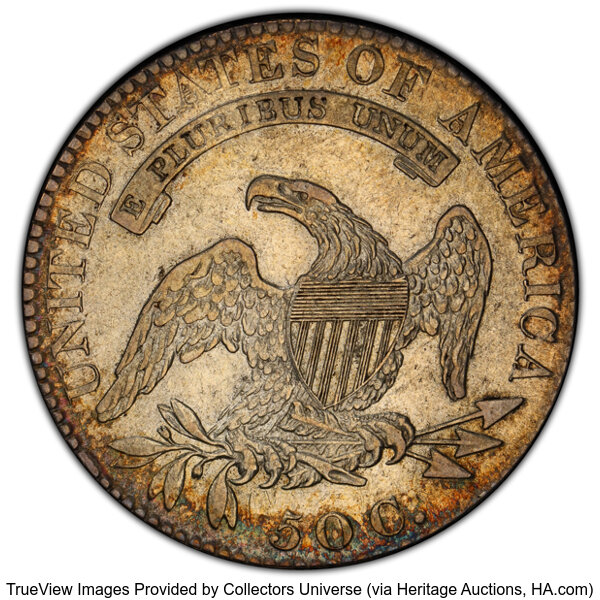 image for: 1820 50C Square Base 2, Large Date, Knob, O-105a, R.3, XF45 PCGS. PCGS Population: 1 in 45, 6 finer (10/25). CDN: $656.25 W...