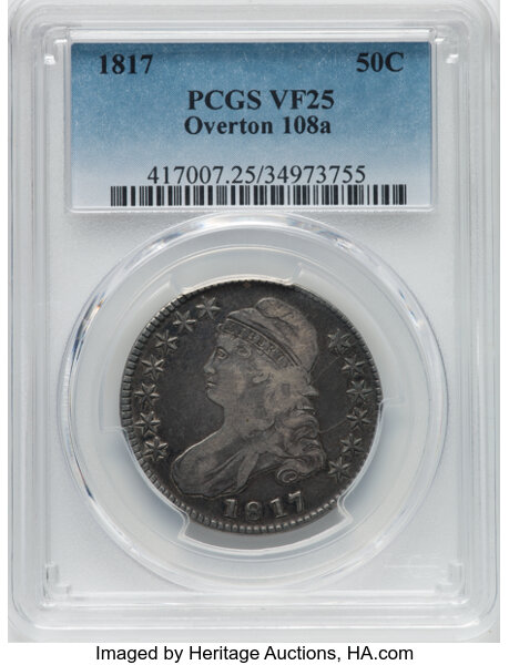 image for: 1817 50C O-108a, R.4, VF25 PCGS. PCGS Population: 2 in 25, 12 finer (10/25). CDN: $247.50 Whsle. Bid for NGC/PCGS VF25. Min...