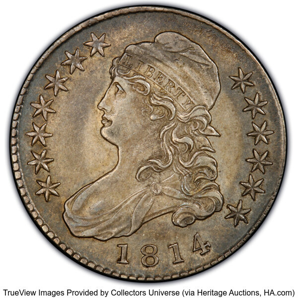 image for: 1814 50C O-102, R.2, AU50 PCGS. Ex: Frederick Collection. PCGS Population: 1 in 50, 4 finer (10/25). CDN: $820 Whsle. Bid f...