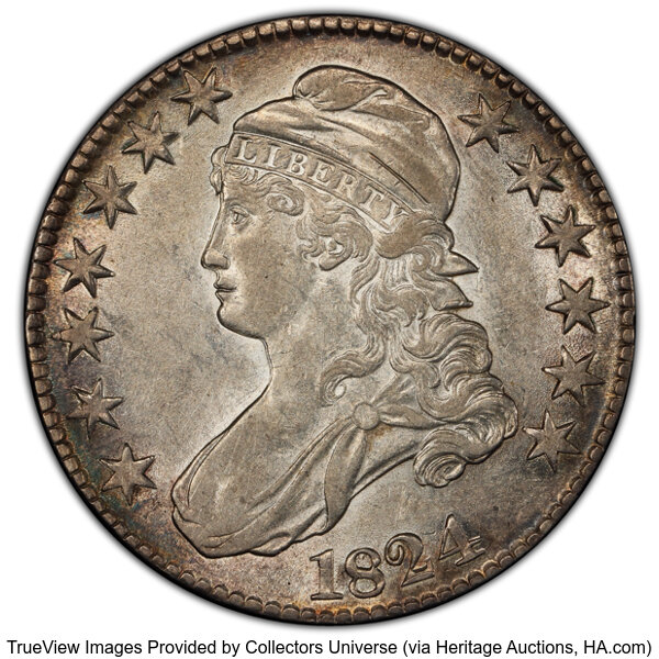 image for: 1824 50C O-108, R.3, XF45 PCGS. PCGS Population: 2 in 45, 6 finer (10/25). CDN: $199.50 Whsle. Bid for NGC/PCGS XF45. Minta...