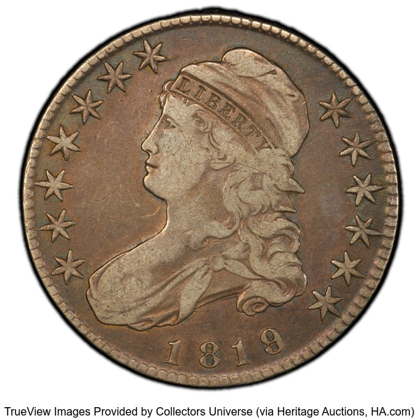 image for: 1819/8 50C Large 9, O-105, R.4, VF20 PCGS. PCGS Population: 3 in 20, 30 finer (10/25). CDN: $264 Whsle. Bid for NGC/PCGS VF...