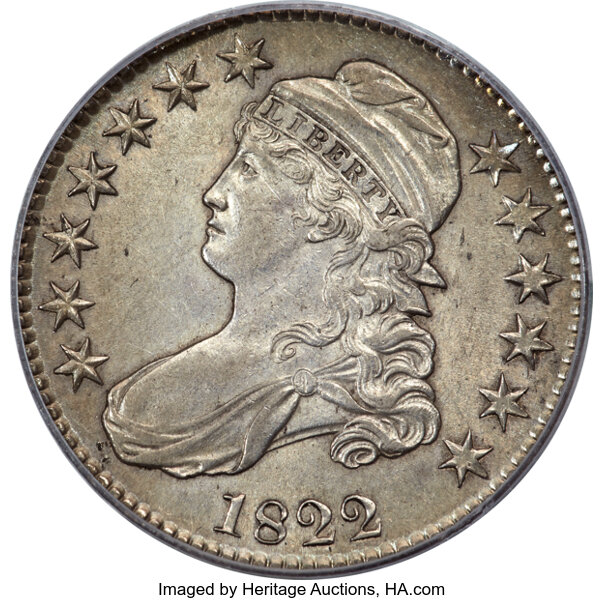 image for: 1822 50C O-112, High R.4, AU53 PCGS. Ex: Frederick Collection. PCGS Population: 2 in 53, 4 finer (10/25). CDN: $440 Whsle. ...