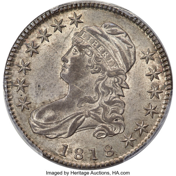 image for: 1818 50C O-106, R.5, AU55 PCGS. Ex: Frederick Collection. PCGS Population: 2 in 55, 1 finer (10/25). CDN: $1,200 Whsle. Bid...