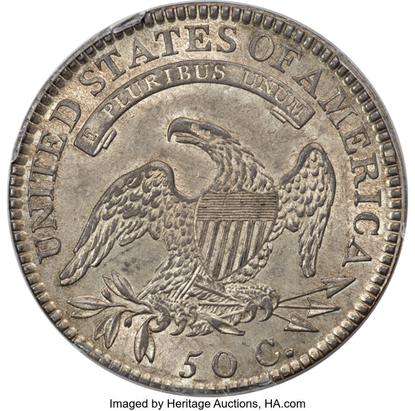 image for: 1818 50C O-106, R.5, AU55 PCGS. Ex: Frederick Collection. PCGS Population: 2 in 55, 1 finer (10/25). CDN: $1,200 Whsle. Bid...