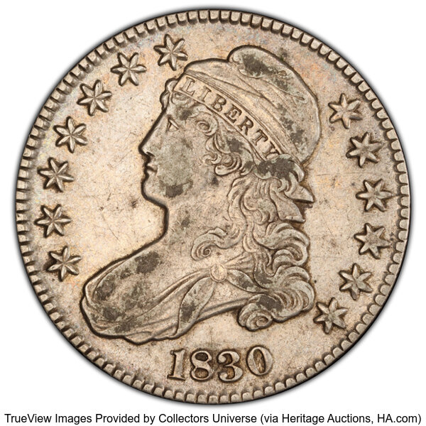 image for: 1830 50C Small 0, O-111, R.2, XF40 PCGS. PCGS Population: 2 in 40, 17 finer (10/25). CDN: $160 Whsle. Bid for NGC/PCGS XF40...