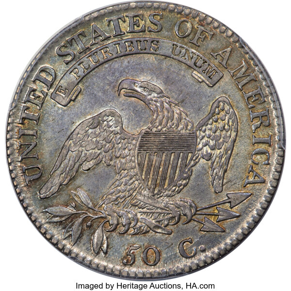 image for: 1817 50C O-111a, R.2, AU53 PCGS. PCGS Population: 2 in 53, 5 finer (10/25). CDN: $900 Whsle. Bid for NGC/PCGS AU53....