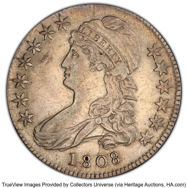 image for: 1808 50C O-102a, R.2, XF45 PCGS. PCGS Population: 3 in 45, 16 finer (10/25). CDN: $600 Whsle. Bid for NGC/PCGS XF45. Mintag...