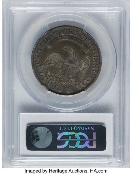image for: 1809 50C III Edge, O-109, R.3, Fine 15 PCGS. CAC. The die state is between O-109 and O-109a with a "knob" on the upright of...