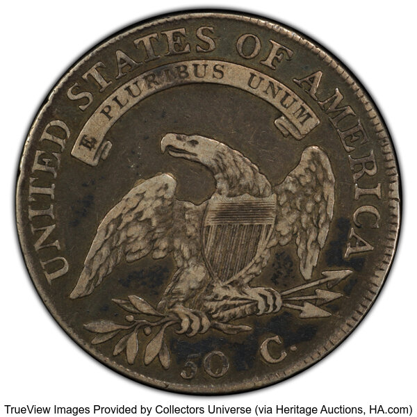 image for: 1807 50C Capped Bust, Large Stars, O-114, R.3, VF20 PCGS. PCGS Population: 5 in 20, 33 finer (10/25). CDN: $600 Whsle. Bid ...