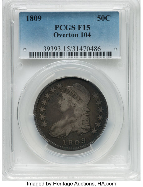 image for: 1809 50C Normal Edge, O-104, Low R.5, Fine 15 PCGS. PCGS Population: 2 in 15, 19 finer (10/25). CDN: $240 Whsle. Bid for NG...