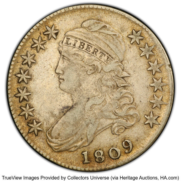 image for: 1809 50C Normal Edge, O-115a, R.3, VF30 PCGS. PCGS Population: 3 in 30, 8 finer (10/25). CDN: $290 Whsle. Bid for NGC/PCGS ...