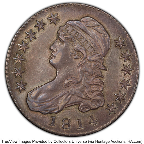 image for: 1814 50C O-109, R.3, AU55 PCGS. PCGS Population: 4 in 55, 5 finer (10/25). CDN: $1,071 Whsle. Bid for NGC/PCGS AU55. Mintag...