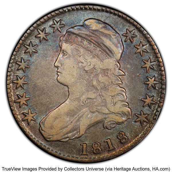 image for: 1818 50C O-108, R.2, VF30 PCGS. CAC. PCGS Population: 3 in 30, 35 finer. CAC: 1 in 30, 6 finer (10/25). CDN: $205 Whsle. Bi...