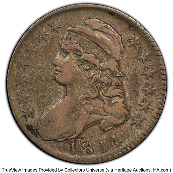 image for: 1814 50C O-106, Low R.5, VF20 PCGS. PCGS Population: 2 in 20, 13 finer (10/25). CDN: $252 Whsle. Bid for NGC/PCGS VF20....