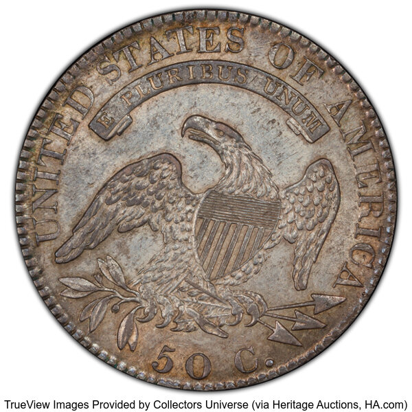 image for: 1819 50C O-111, R.3, AU55 PCGS. PCGS Population: 6 in 55, 1 finer (10/25). CDN: $945 Whsle. Bid for NGC/PCGS AU55. Mintage ...