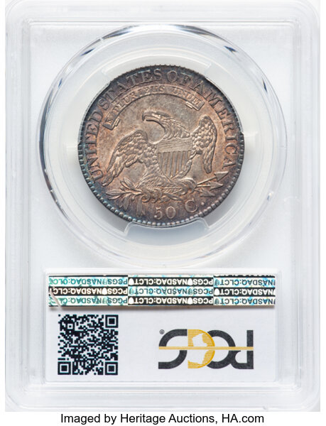 image for: 1827 50C Square Base 2, O-130, R.4, AU55 PCGS. PCGS Population: 3 in 55, 3 finer (10/25). CDN: $528 Whsle. Bid for NGC/PCGS...