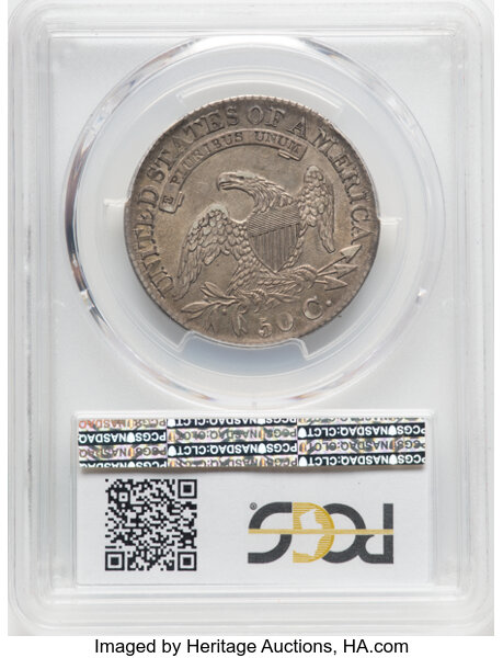 image for: 1827 50C Square Base 2, O-125, R.3, AU55 PCGS. CAC. PCGS Population: 4 in 55, 8 finer. CAC: 2 in 55, 2 finer (10/25). CDN: ...