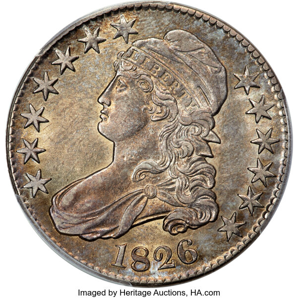 image for: 1826 50C O-113, R.4, AU55 PCGS. PCGS Population: 2 in 55, 1 finer (10/25). CDN: $480 Whsle. Bid for NGC/PCGS AU55. Mintage ...