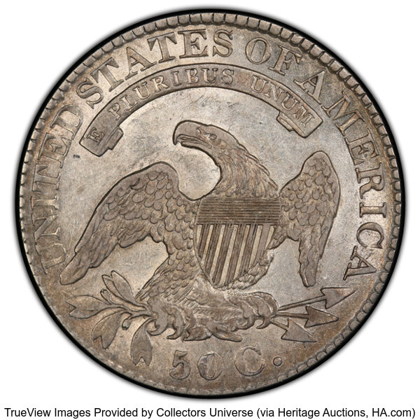 image for: 1827 50C Square Base 2, O-127, R.5, XF45 PCGS. PCGS Population: 4 in 45, 6 finer (10/25). CDN: $2,100 Whsle. Bid for NGC/PC...