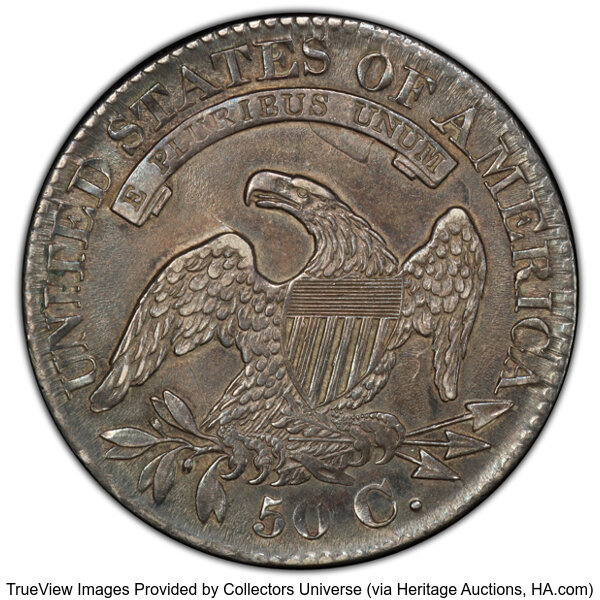 image for: 1827 50C Square Base 2, O-129, Low R.4, AU55 PCGS. PCGS Population: 2 in 55, 7 finer (10/25). CDN: $528 Whsle. Bid for NGC/...