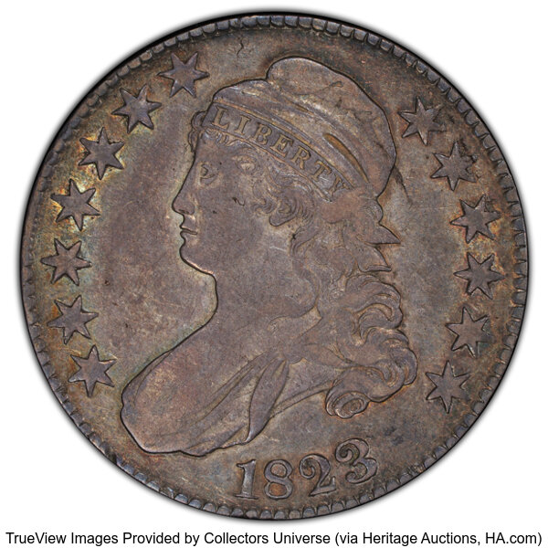 image for: 1823 50C O-108, R.3, VF35 PCGS. PCGS Population: 3 in 35, 9 finer (10/25). CDN: $210 Whsle. Bid for NGC/PCGS VF35. Mintage ...