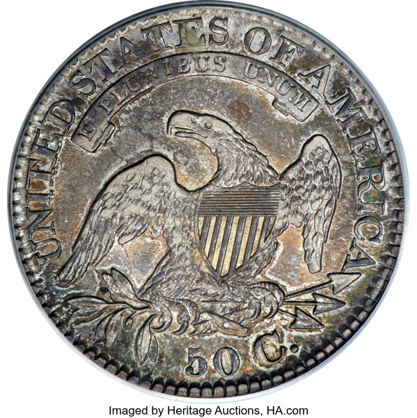 image for: 1827 50C Square Base 2, O-118, Low R.4, AU53 PCGS. Ex: Witham. PCGS Population: 3 in 53, 6 finer (10/25). CDN: $363 Whsle. ...