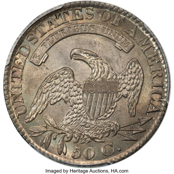 image for: 1827 50C Square Base 2, O-112a, High R.4, MS62 PCGS. Ex: Link. PCGS Population: 1 in 62, 1 finer (10/25). CDN: $1,380 Whsle...