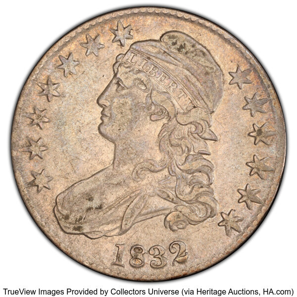 image for: 1832 50C Small Letters, O-122, R.1, XF40 PCGS. PCGS Population: 14 in 40, 34 finer (10/25). CDN: $160 Whsle. Bid for NGC/PC...