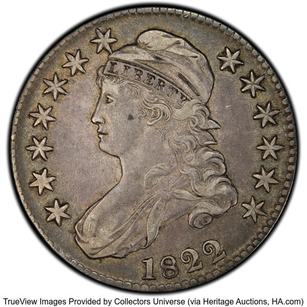 image for: 1822 50C O-109, R.3, XF40 PCGS. Ex: Peterson. PCGS Population: 3 in 40, 18 finer (10/25). CDN: $315 Whsle. Bid for NGC/PCGS...